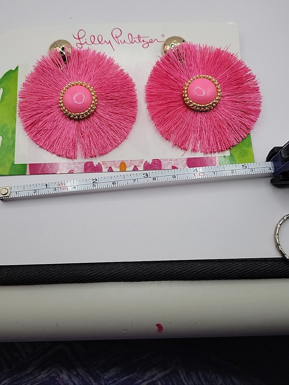 Lilly Pulitzer Nwt Pink Fan-tastic Tassel Circle Statement Earrings Festival. - Picture 5 of 5